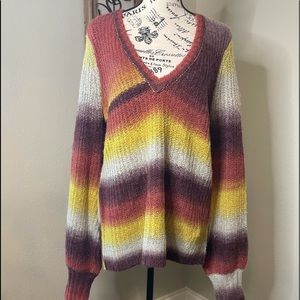 ❌ SOLD ❌Kenzie maroon & gold v-neck sweater. Large.